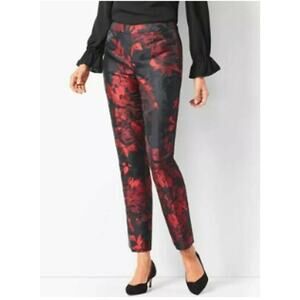 NEW RSVP Talbots 4 Red Black Painted Floral Chatham Ankle Pants Career Classic